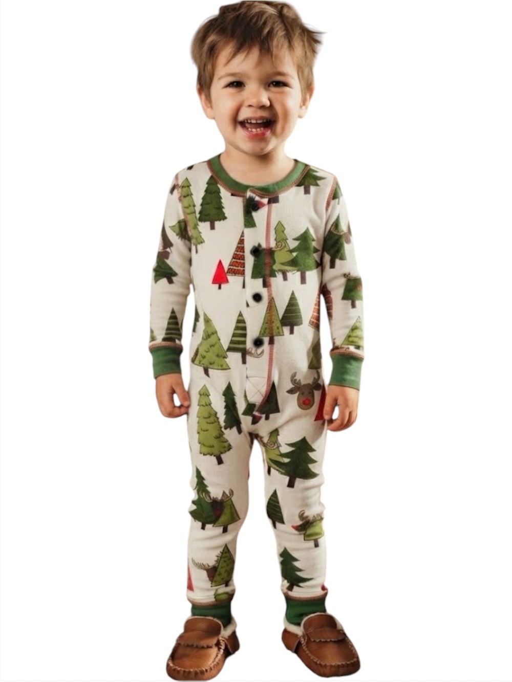 Lazy One Boys Flap Jack Reindeer Long Sleeve Onesie Ivory Green 2T Retro
